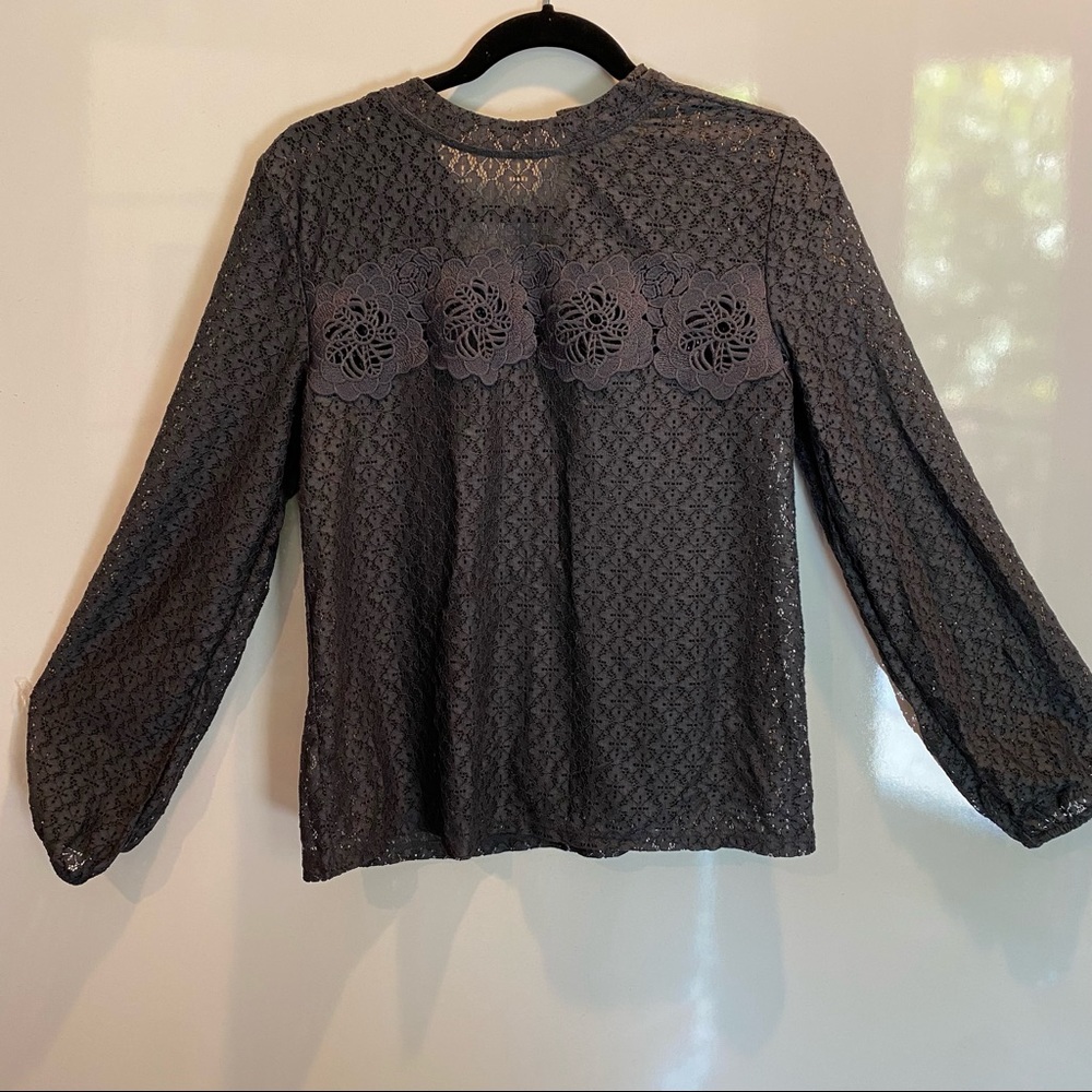 Loft Small Gray Lace Sheer Blouse.